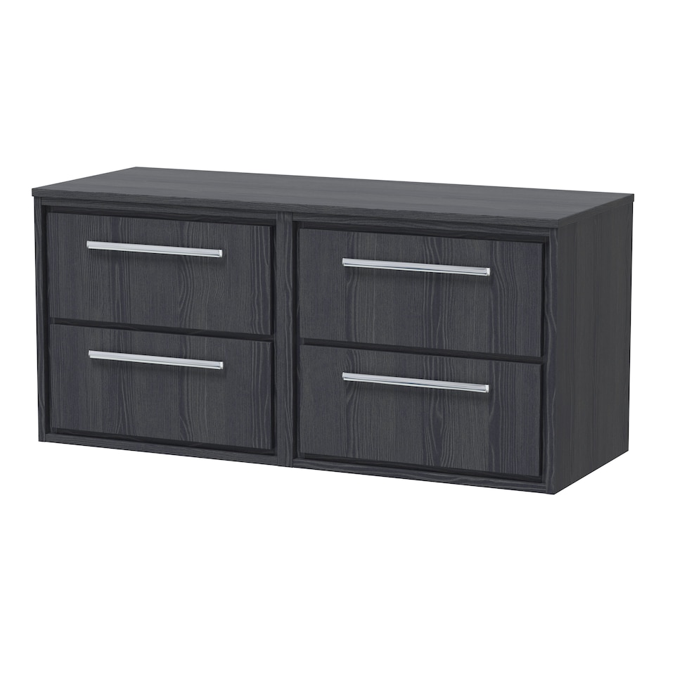 image 1 of Balterley Longnor 4 Drawer Wall Hung Vanity Unit with Worktop, Woodgrain Graphite Grey, 1200mm