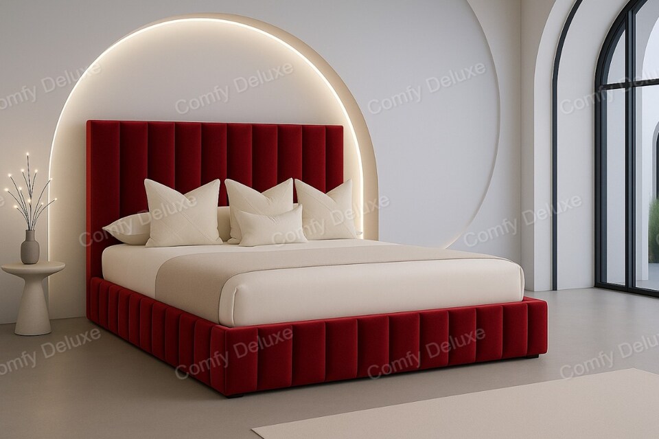 Burgundy 3ft Single Plush Velvet Astro Bed Frame Solid Base