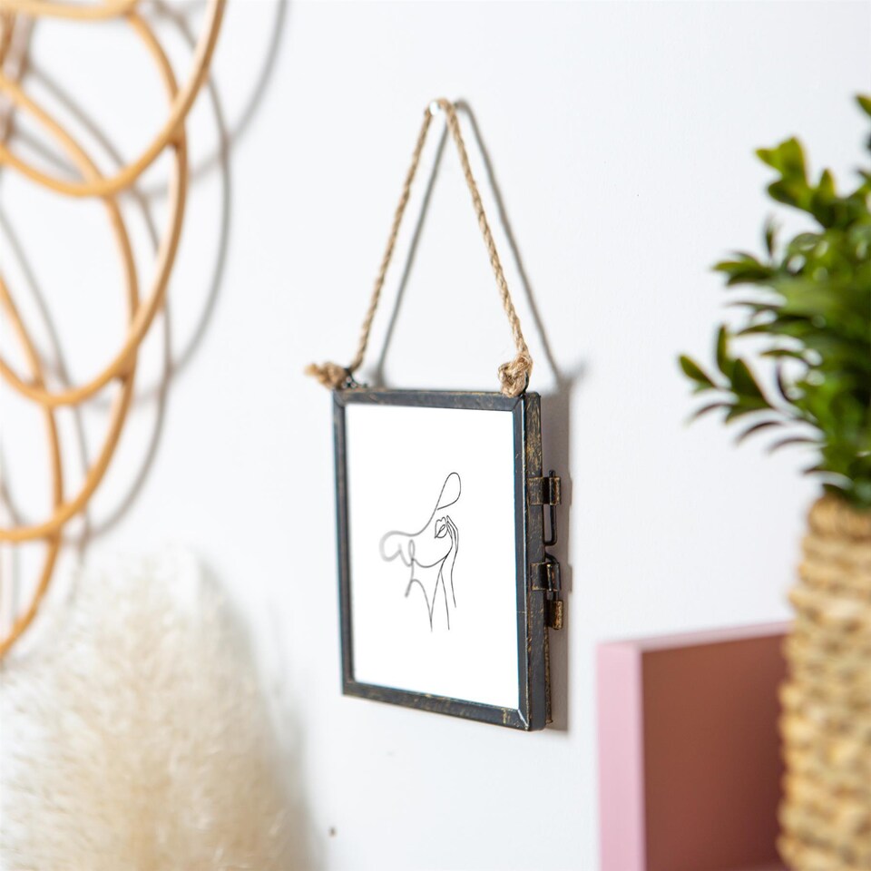 image 1 of Nicola Spring Hanging Metal Photo Frame - 4" x 4" - Black