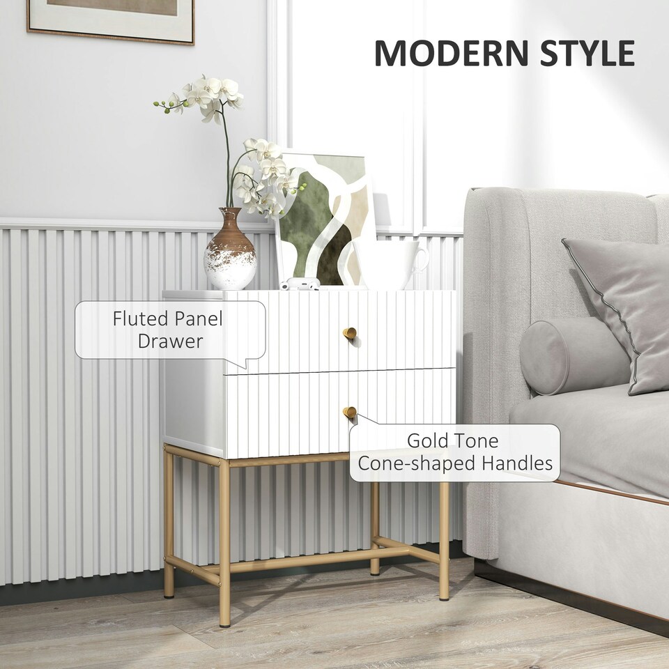 image 1 of HOMCOM Modern Bedside Table with 2 Drawers for Bedroom, White Black