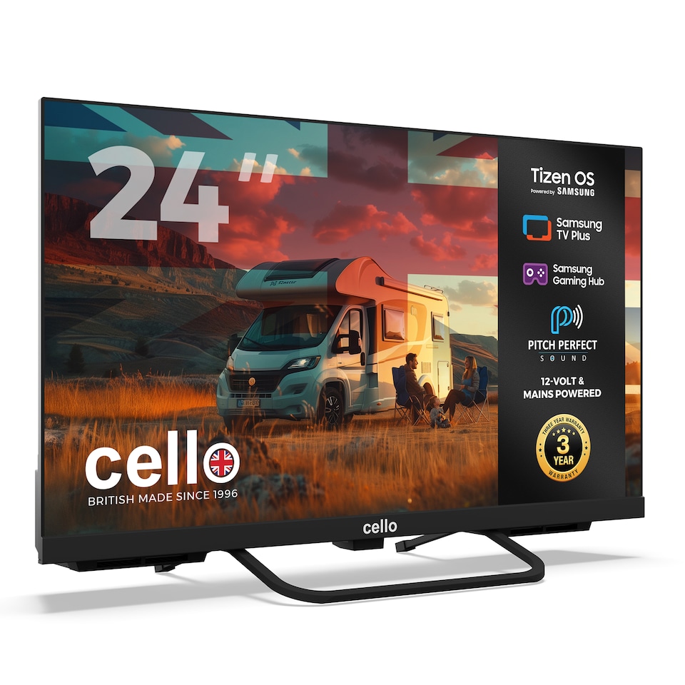 image 1 of Cello 24 inch Smart Samsung Plus 12-Volt Traveller TV with Pitch Perfect Speakers | Black | Black | 24" | 1