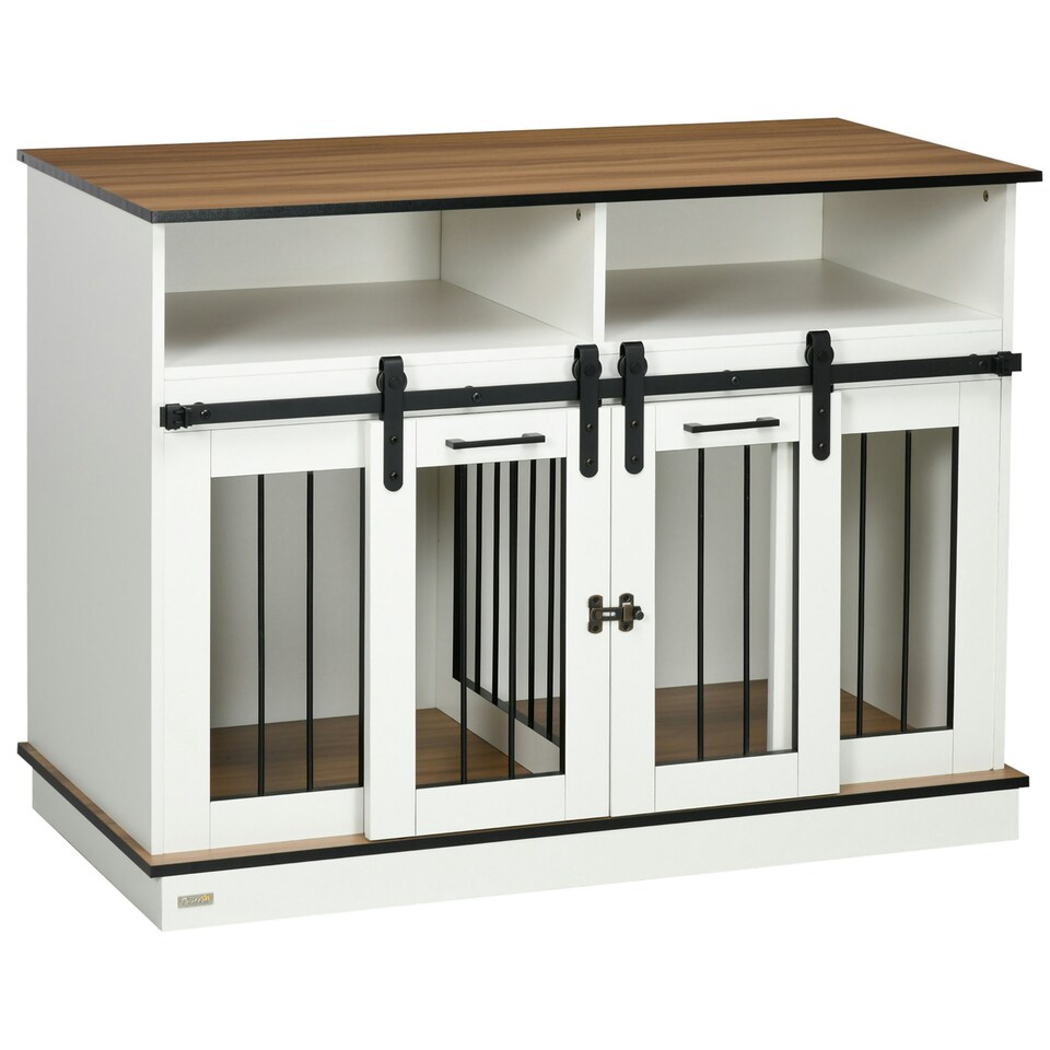 image 1 of PawHut Dog Crate Furniture for Small and Large Dogs with Movable Divider, White