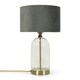 image 2 of ValueLights Jessy Glass and Gold Metal Bedside Table Lamp with a Grey Velvet Lampshade - Bulb Included Grey