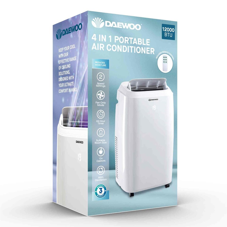 image 1 of Daewoo 12000 BTU 4 In 1 Portable Air Conditioner With Heating | White | 12000 BTU