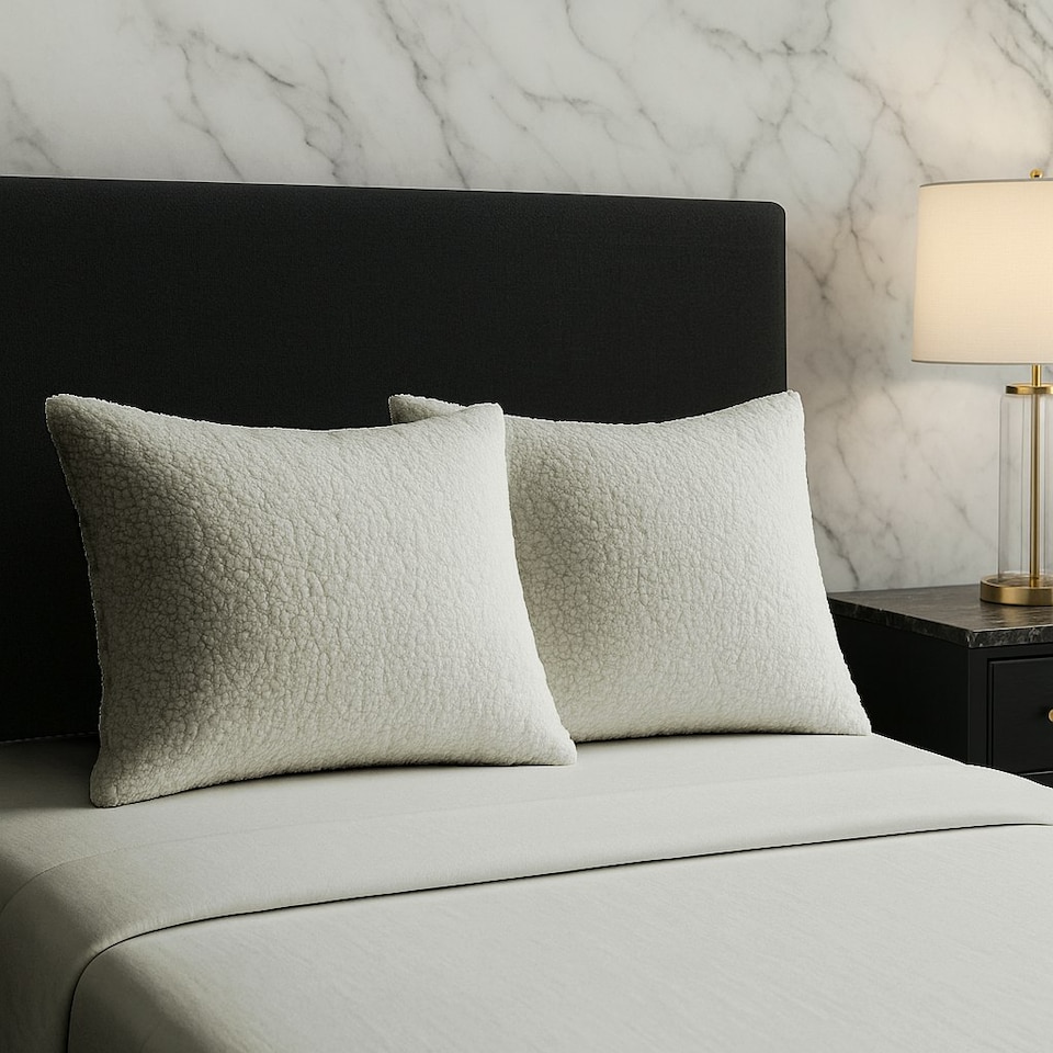 image 1 of Teddy Bear Fleece Super Soft Cosy Pillow Case Pair Cream | Cream