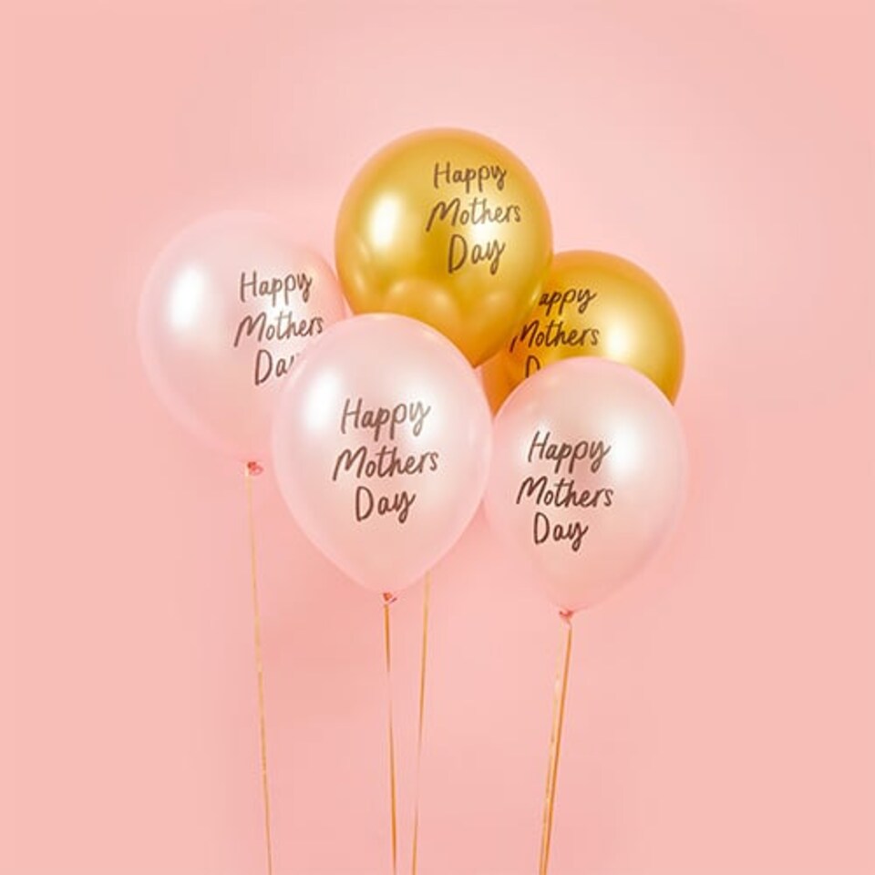 image 1 of Pink & Metallic Gold Happy Mother's Day Latex Balloons 30cm 12 in - Pack of 5 | Pink