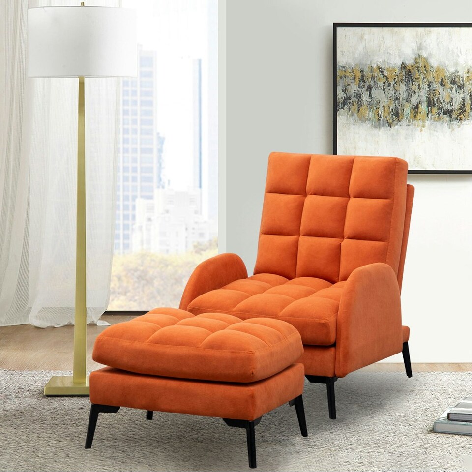 image 1 of Living and Home Recliner Armchair and Ottoman Set with Metal Legs - Orange