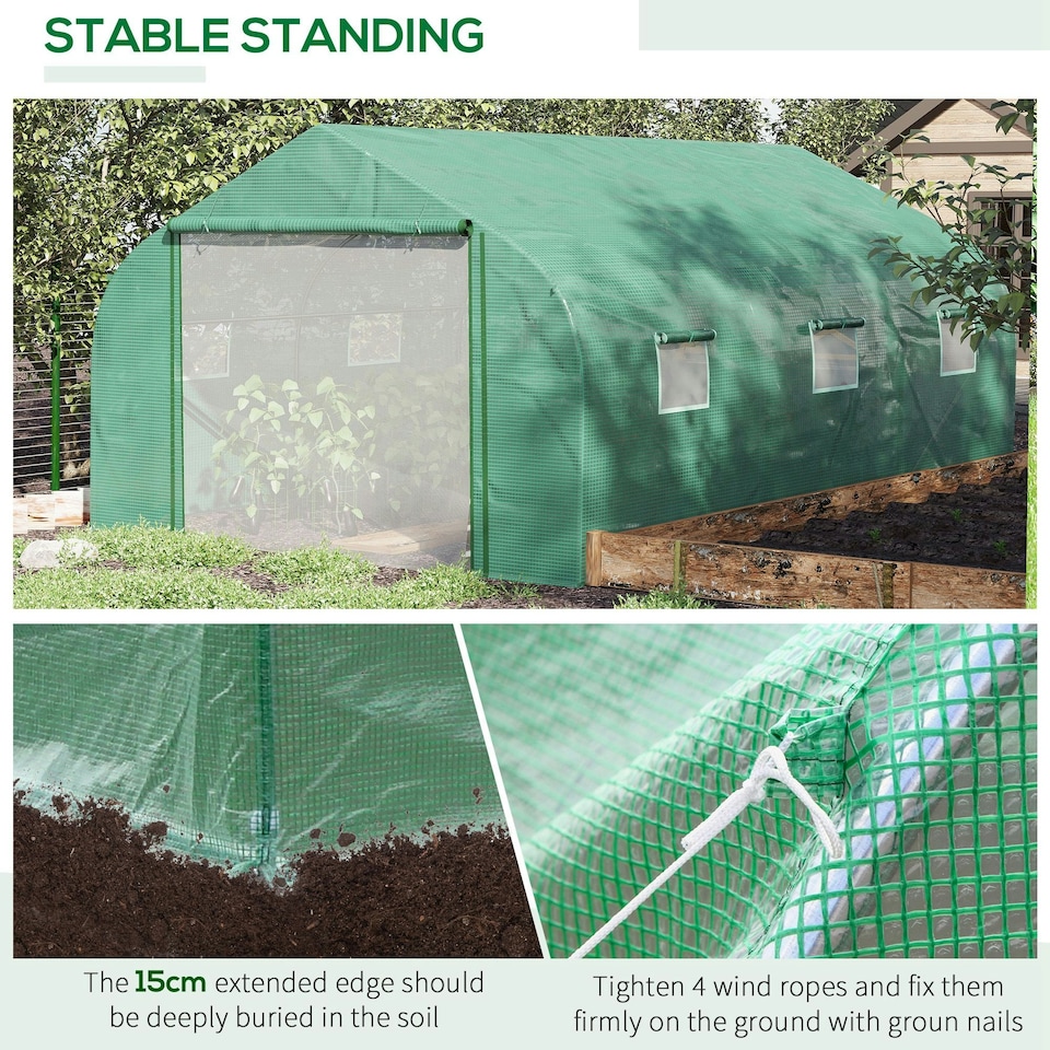 image 1 of Outsunny 4.5 x 3 x 2m Outdoor Tunnel Greenhouse w/ Roll Up Door 6 Windows Green