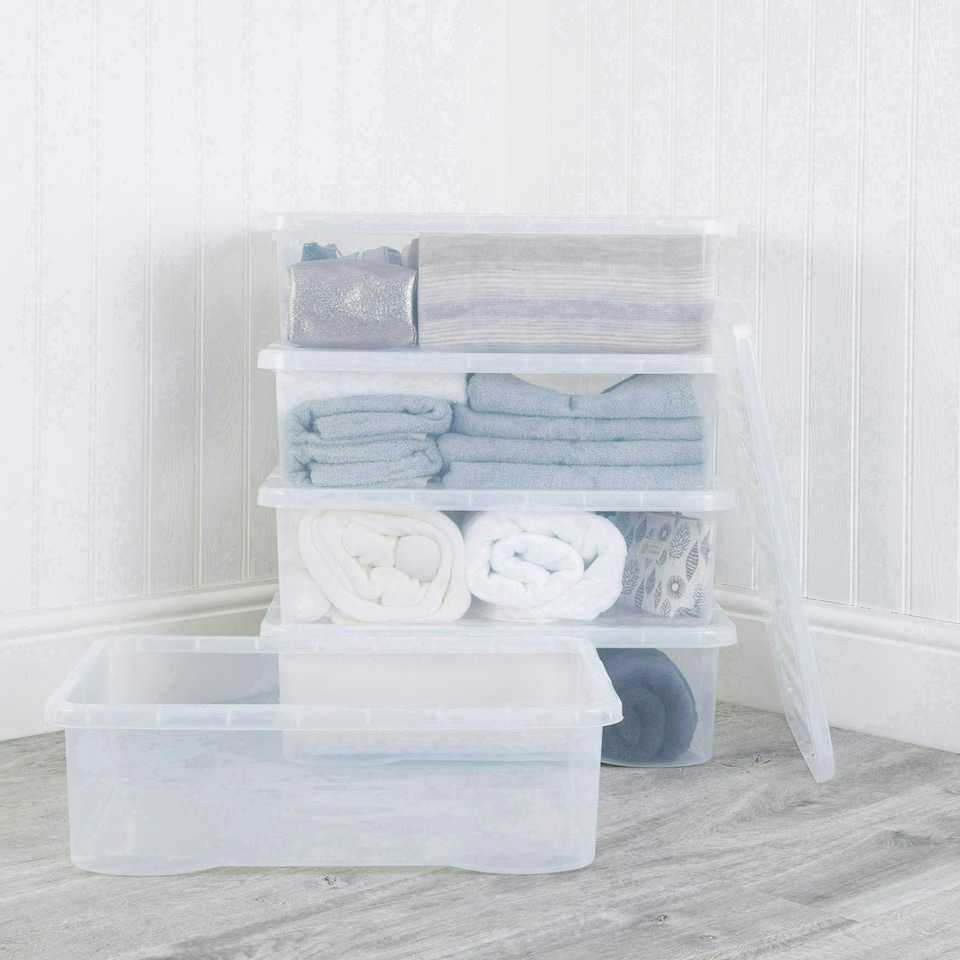 image 1 of Wham Crystal 5 x 32L Stackable Plastic Storage Boxes with Lids Clear