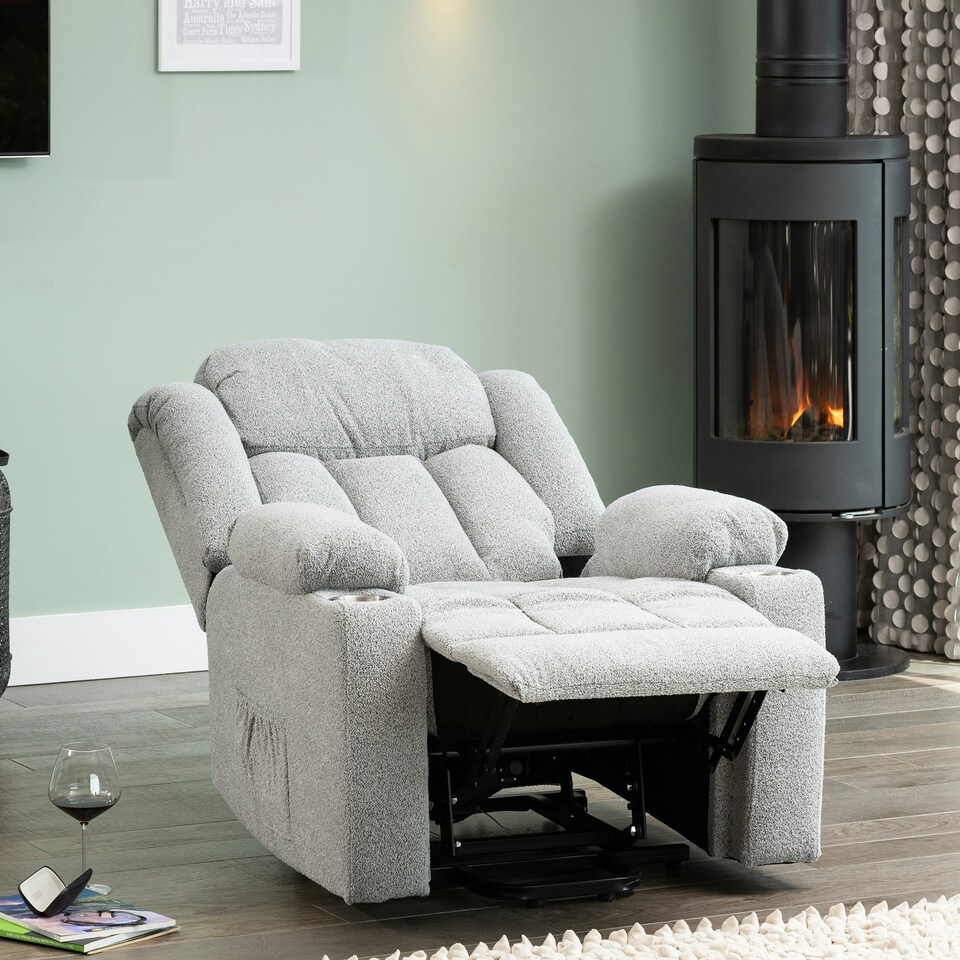 image 1 of Lovell Electric Lift Assist Riser Recliner with Massage and Heat - Light Grey