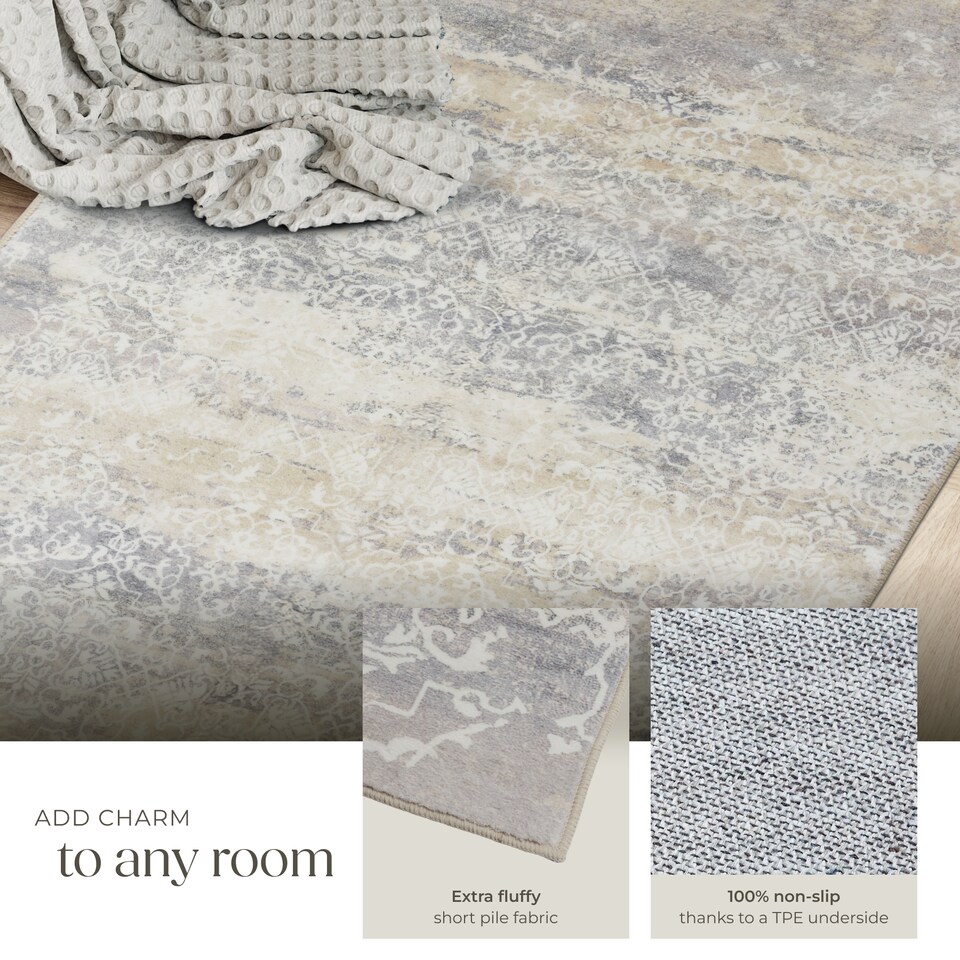 image 1 of Washable Rug Dalia - various sizes, faded pattern, easy-care short pile, non-slip | Cream | beige | 80 x 150 cm | 1