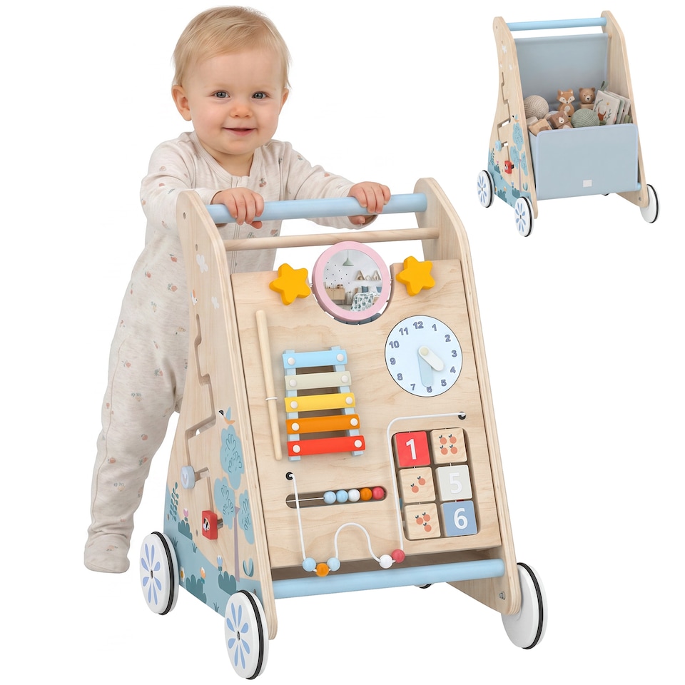 image 1 of AIYAPLAY Wooden Baby Walker with Detachable Double-Sided Activity Board