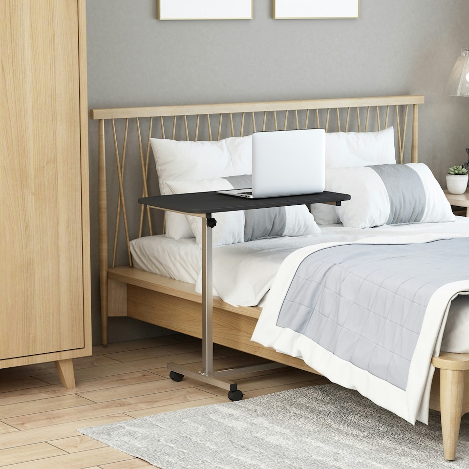 image 1 of HOMCOM C-Shaped Mobile Table Sofa Over Bed Side Nightstand w/ Casters, Brown