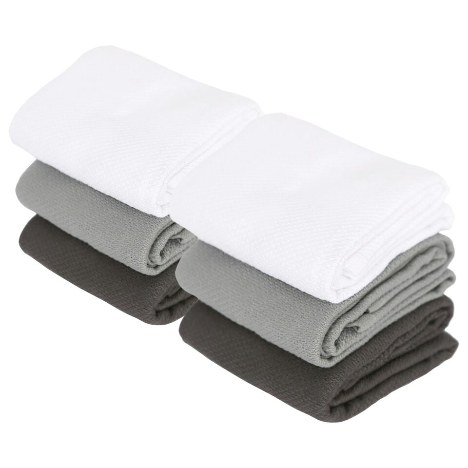image 1 of Nicola Spring 6pc Deluxe 100% Cotton Kitchen Tea Towels Set Cleaning Drying Cloth - 60cm x 40cm - Multicolour