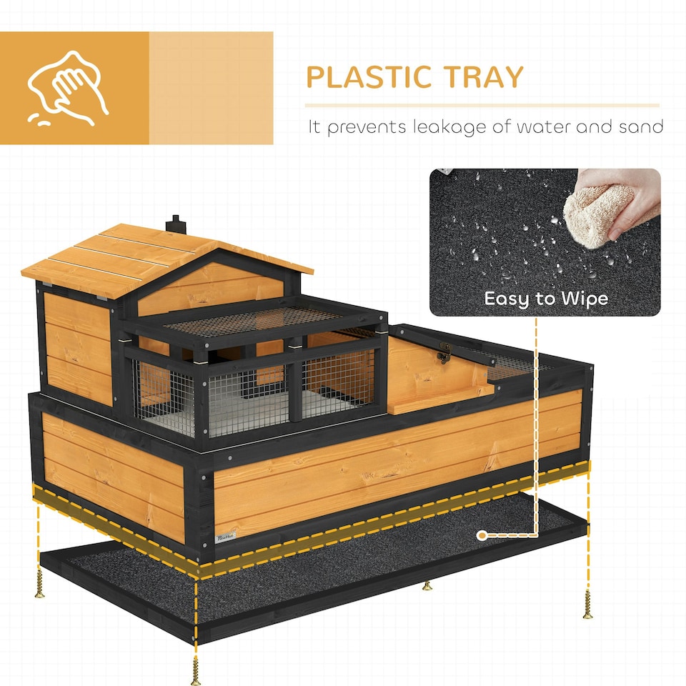 image 1 of PawHut Wooden Tortoise House Indoor Outdoor w/ Balcony, Tray, Openable Roof