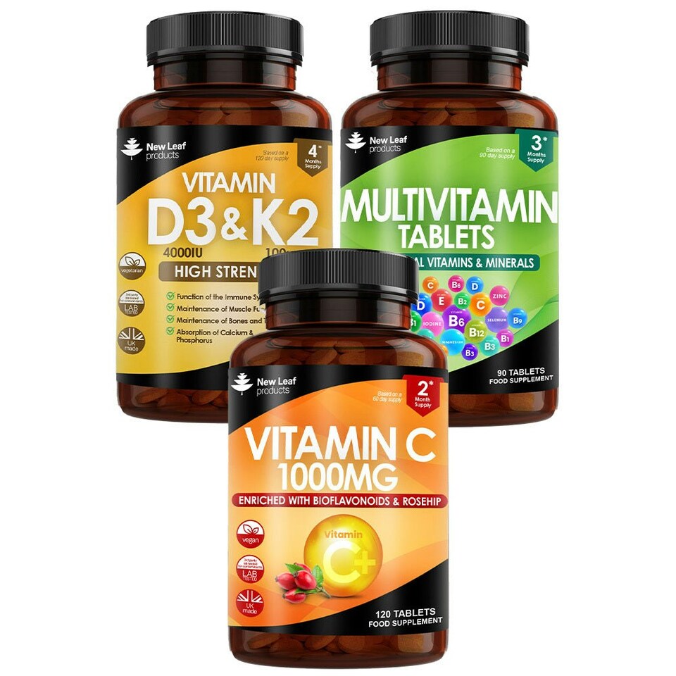 image 1 of Essential Wellbeing Bundle - Vitamin C, Vitamin D3 & K2, Multivitamin Tablets