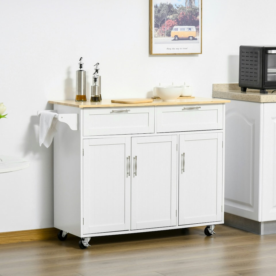 image 1 of HOMCOM Kitchen Island Utility Cart, with 2 Storage Drawers Dining Room White