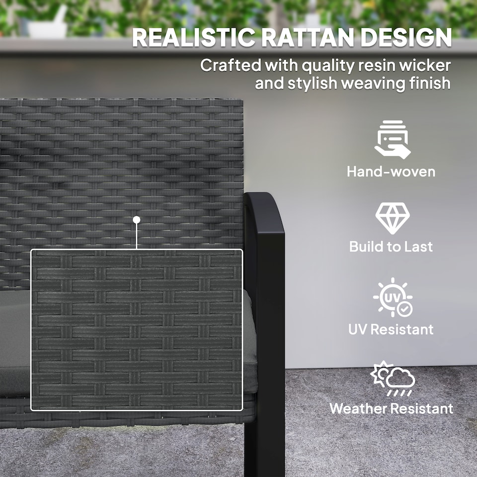 image 1 of Outsunny 2 Seater Rattan Garden Bench with Cushion, Steel Frame, Light Grey