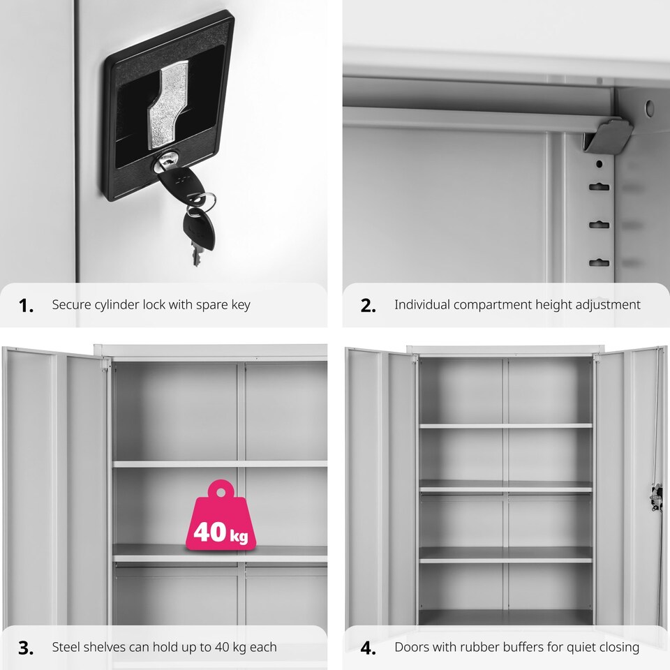 image 1 of Filing Cabinet - 4 adjustable shelves, lockable, 140 x 90 x 40 cm Grey