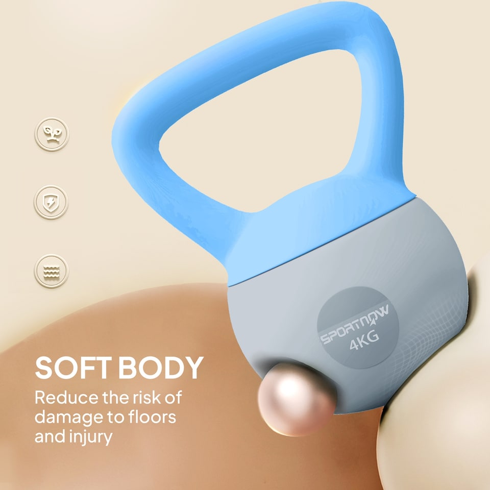 image 1 of (4KG, Light Blue and Grey) SPORTNOW Kettlebell with Non-Slip Handle