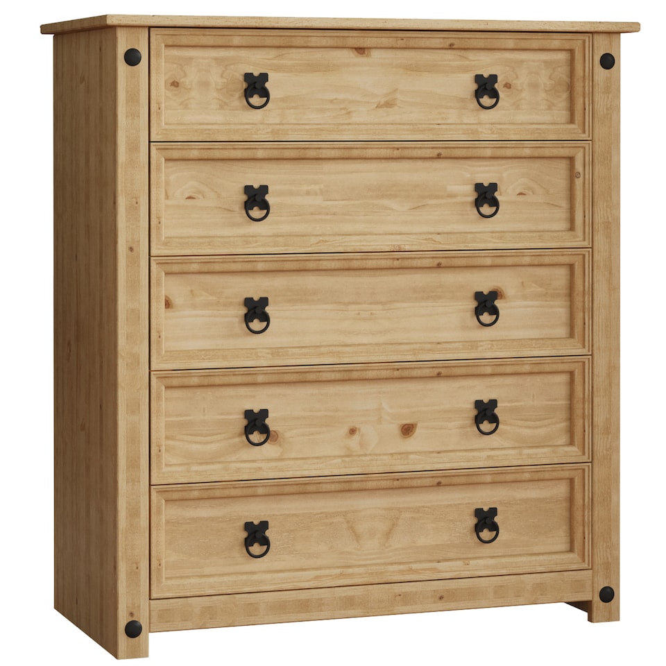 image 1 of Vida Designs Corona 5 Drawer Chest of Drawers Rustic Furniture, Solid Pine Wood