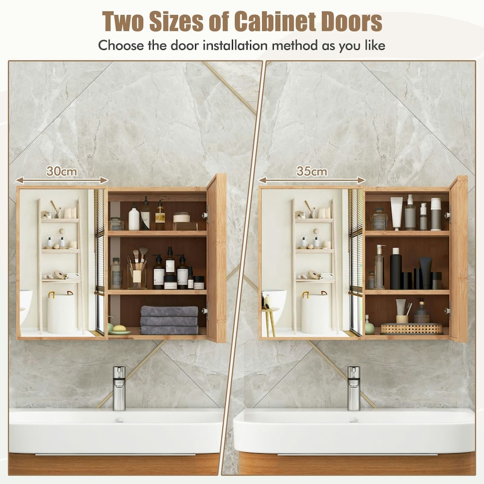 image 1 of COSTWAY Bathroom Wall Cabinet Double Door Medicine Storage Brown