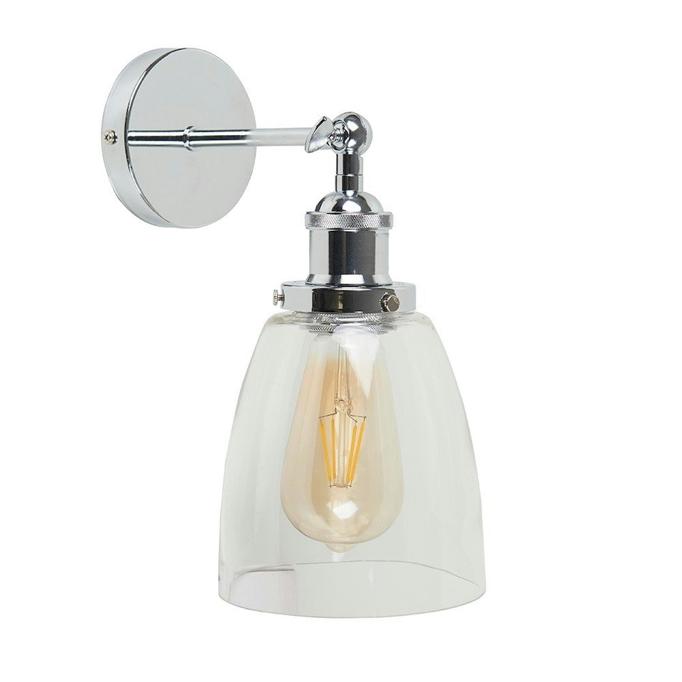image 1 of ValueLights Ezrah Polished Silver Wall Light and E27 Pear LED 4W Warm White 2700K Bulb