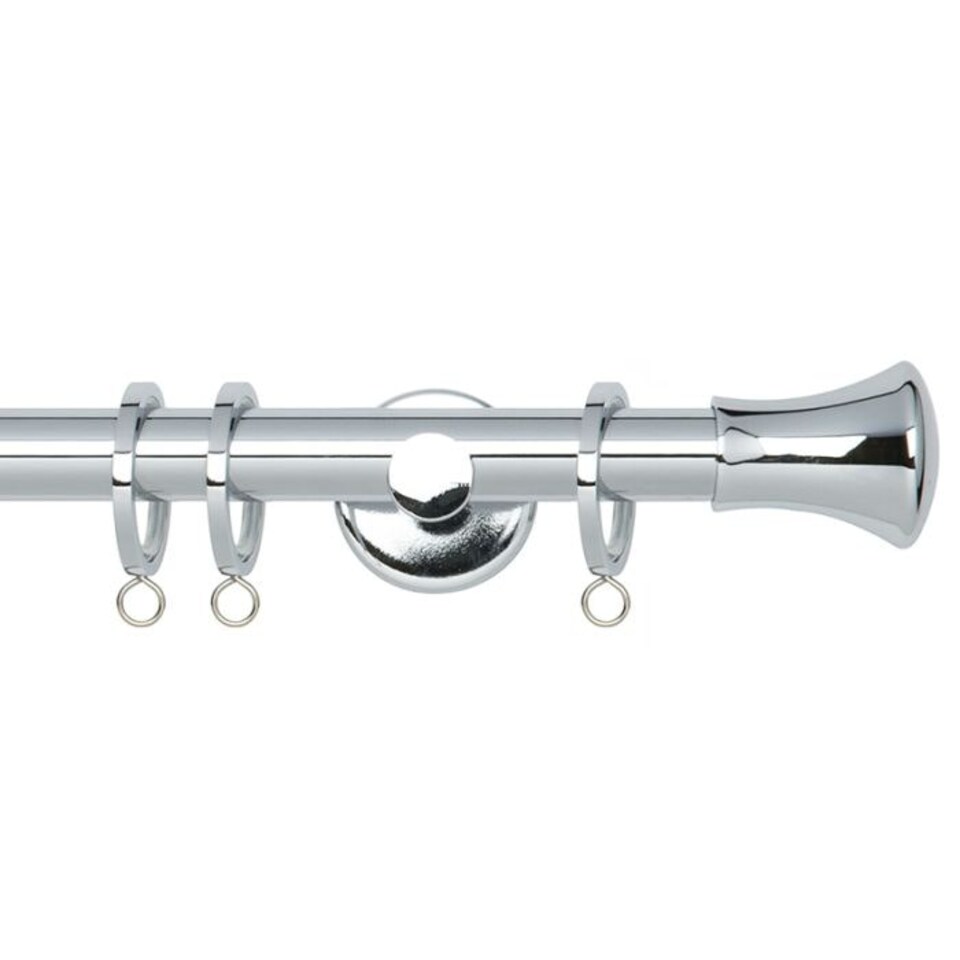 image 1 of 35mm Fixed Length Metal Curtain Pole Set Chrome Trumpet Finial 190cm | Silver | Silver