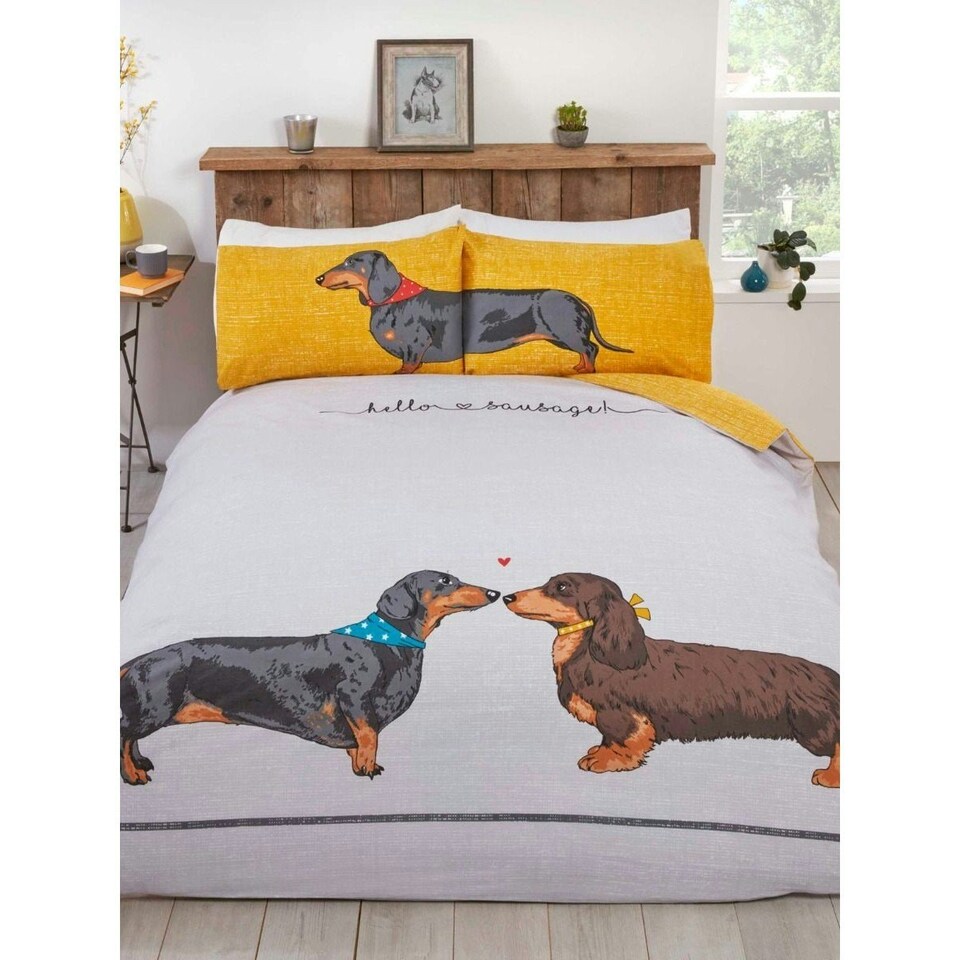image 1 of Rapport Hello Sausage Duvet Cover Set - White/Yellow - Single | White | Single