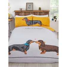 Rapport Hello Sausage Duvet Cover Set - White/Yellow - Single | White | Single