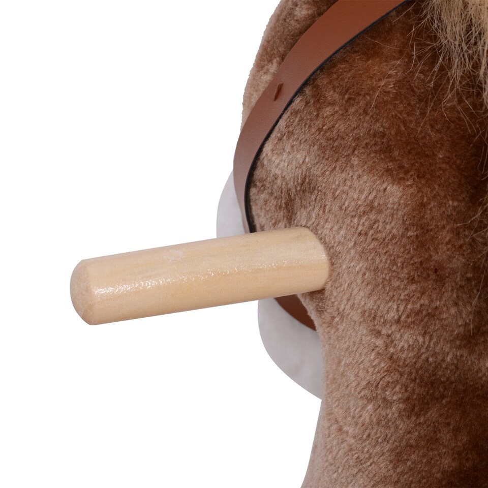 image 1 of HOMCOM Kids Children Plush Rocking Horse Wooden Base Ride On Toy Rocker with Handle Grip Traditional Toy Fun Gift for Age 3 Plus (Brown & White)