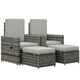 image 1 of Outsunny Recliner Rattan Sun Lounger w/ Storage Tea Table & Footstools, Grey