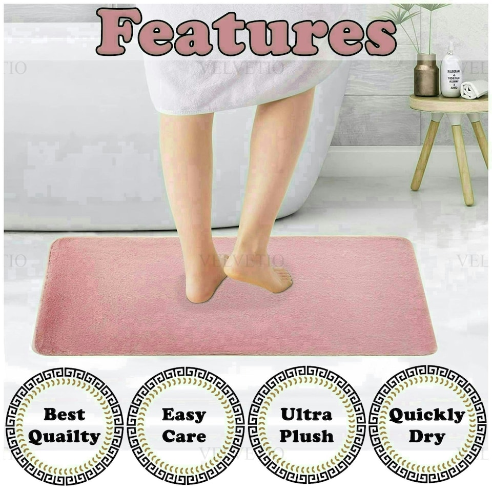 image 1 of VELVETIO Faux Fur Bath Mat Set Shaggy Super Soft Plush Anti Slip PVC Back White
