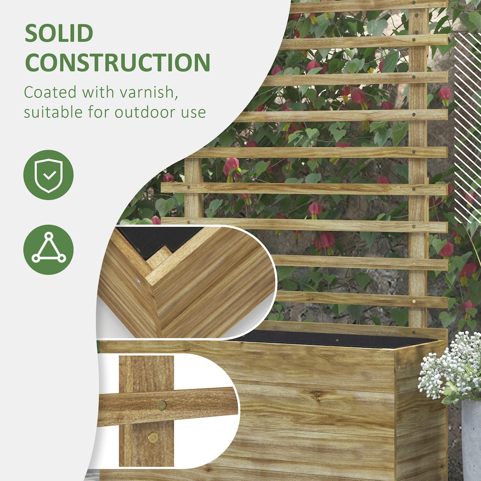 image 1 of Outsunny Garden Wooden Trellis Planter Box Raised Bed with 4 Wheels