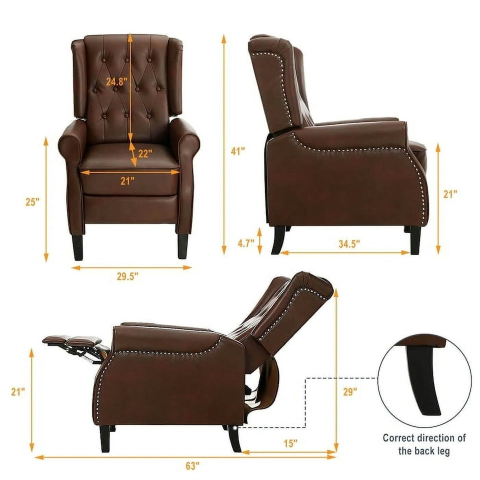 image 1 of Windsor Luxury Pushback Recliner Armchair Brown | Faux Leather