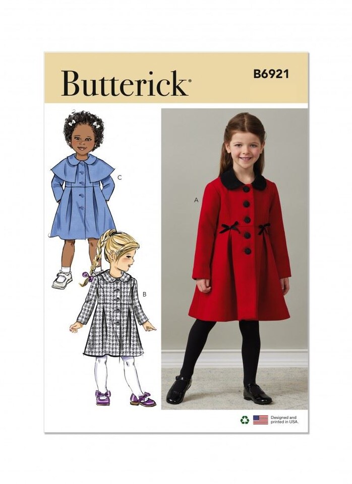 image 1 of Butterick 6921 Paper Sewing Pattern – Children’s Coat, UK Sizes Cdd (2–3–4–5), Intermediate