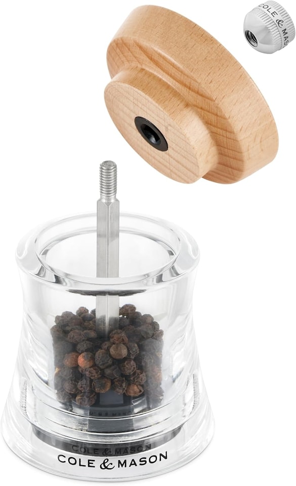 image 1 of Cole & Mason Holborn Pepper Mill Natural Beech, 95 mm, Pepper Grinder with Adjustable Coarseness, Lifetime Mechanism Guarantee