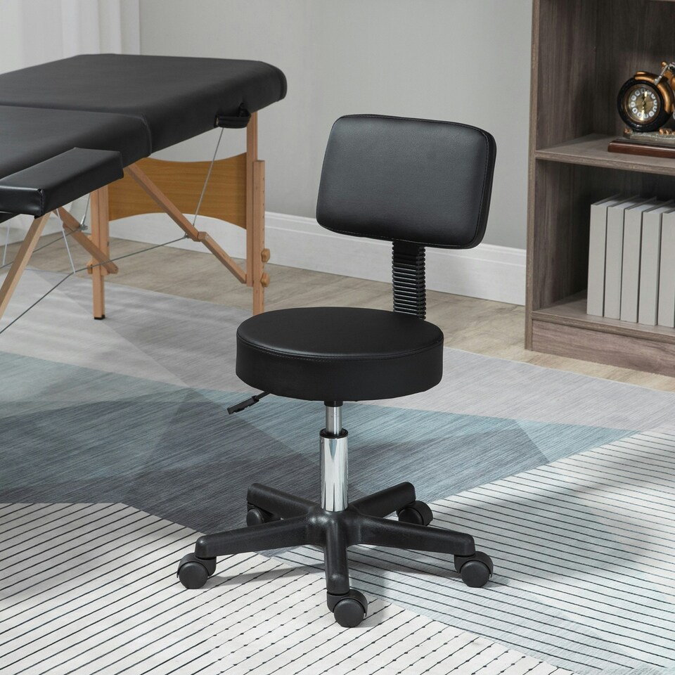 image 1 of HOMCOM Adjustable Swivel Salon Chair Padded Seat Back 5 Wheels Black