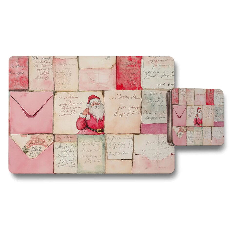 image 1 of Christmas Santa Placemat And Coaster Set Pink Mosaic Design