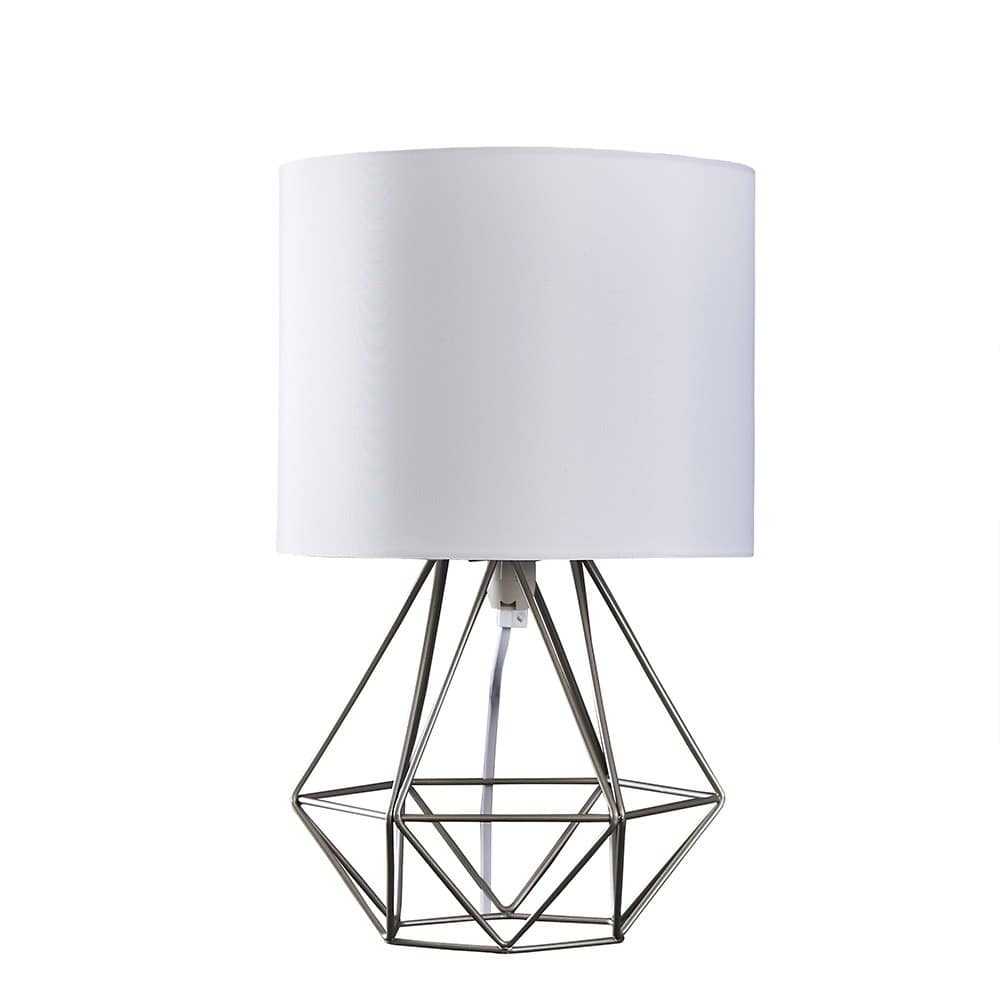ValueLights Angus Brushed Chrome Table Lamp White Shade and Bulb