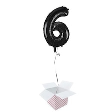 Black Number 6 Helium Foil Giant Balloon - Inflated Balloon in a Box