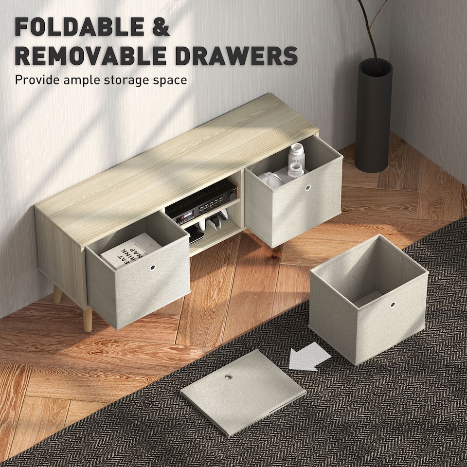 image 1 of HOMCOM TV Cabinet Stand Unit for TVs up to 50  Flat Screen with Foldable Drawers and Shelves, Entertainment Centre for Living Room, Bedroom Nature Wood Finish