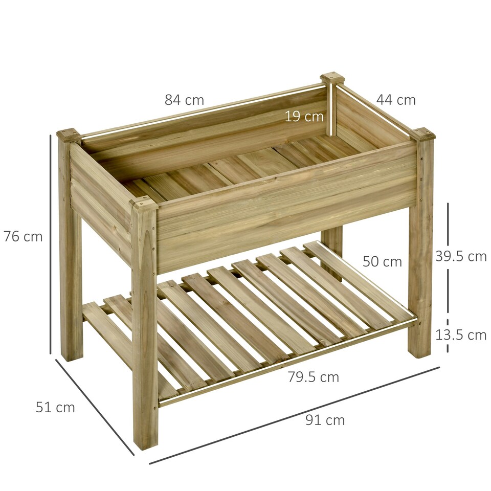 image 1 of Outsunny Raised Garden Bed with Legs and Storage Shelf Elevated Wood