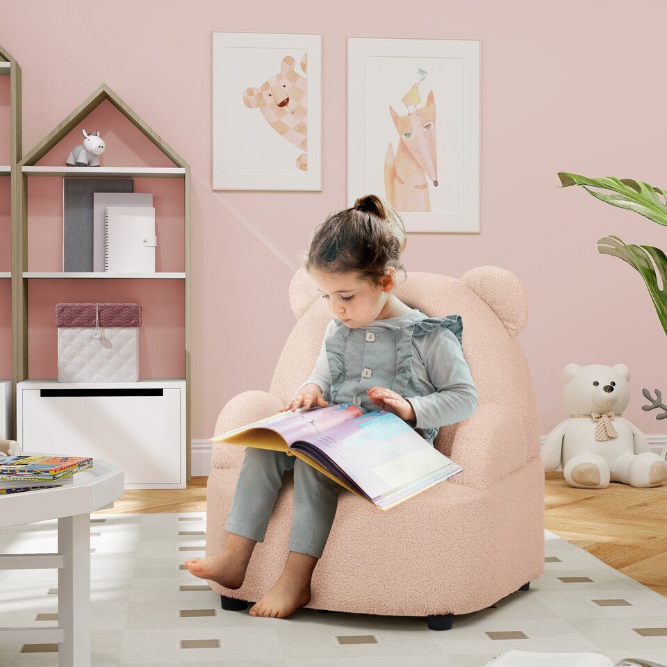 image 1 of AIYAPLAY Kids Armchair, Bear Shaped Toddler Sofa Chair for Bedroom - Pink