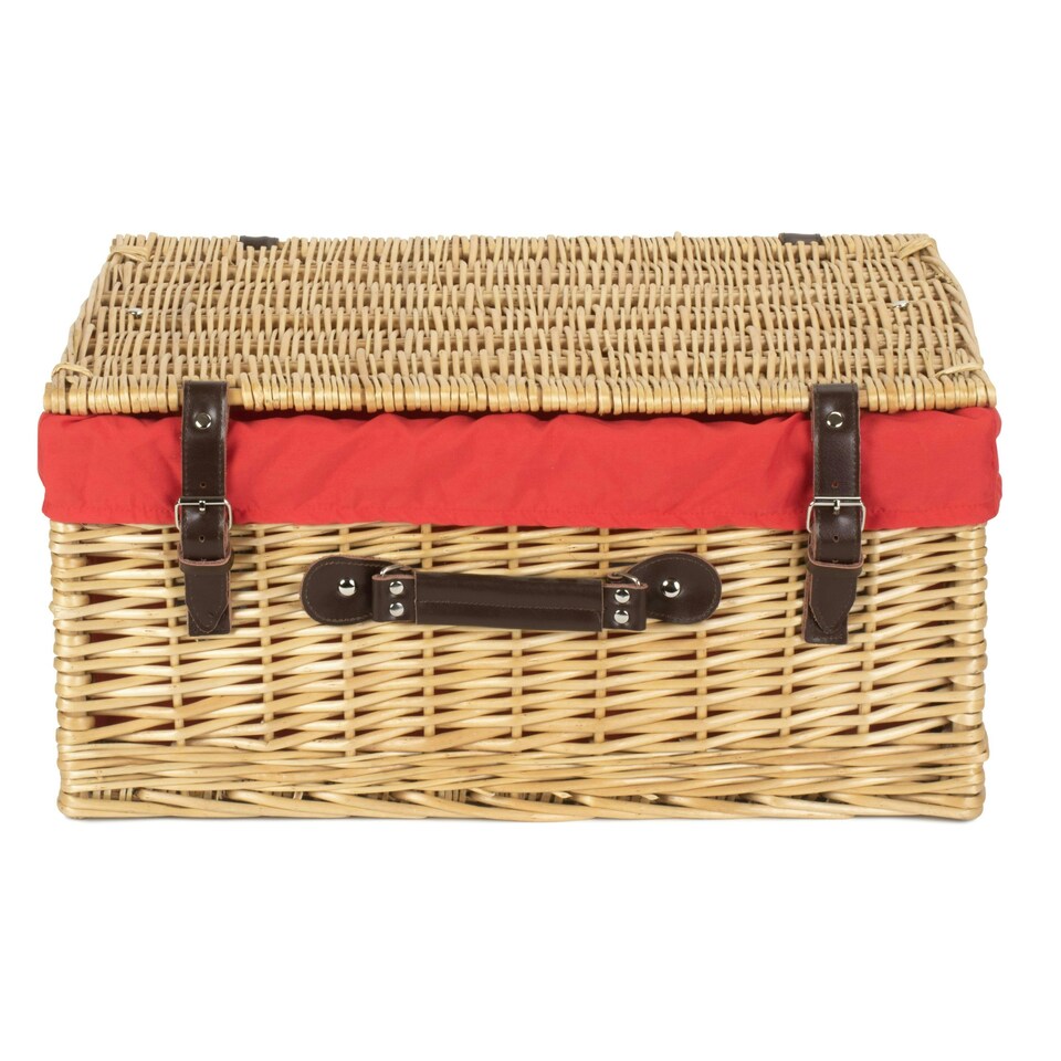 image 1 of 51cm Buff Wicker Picnic Basket with Lining Red | Red | One Size