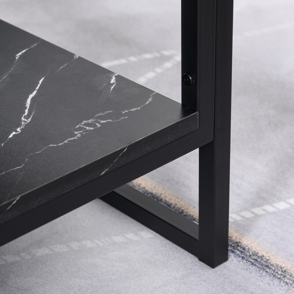 image 1 of HOMCOM Coffee Table, Two-Tier Faux Marble Effect Centre Table with Metal Frame and Storage Shelf for Living Room, 106 x 50 x 45cm, Black | Black