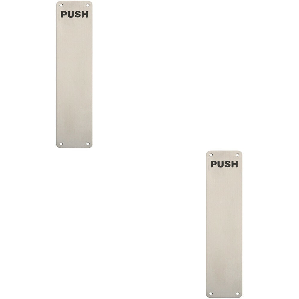 Loops 2x Push Engraved Door Finger Plate 350 x 75mm Satin Stainless Steel Push Plate in Metallics