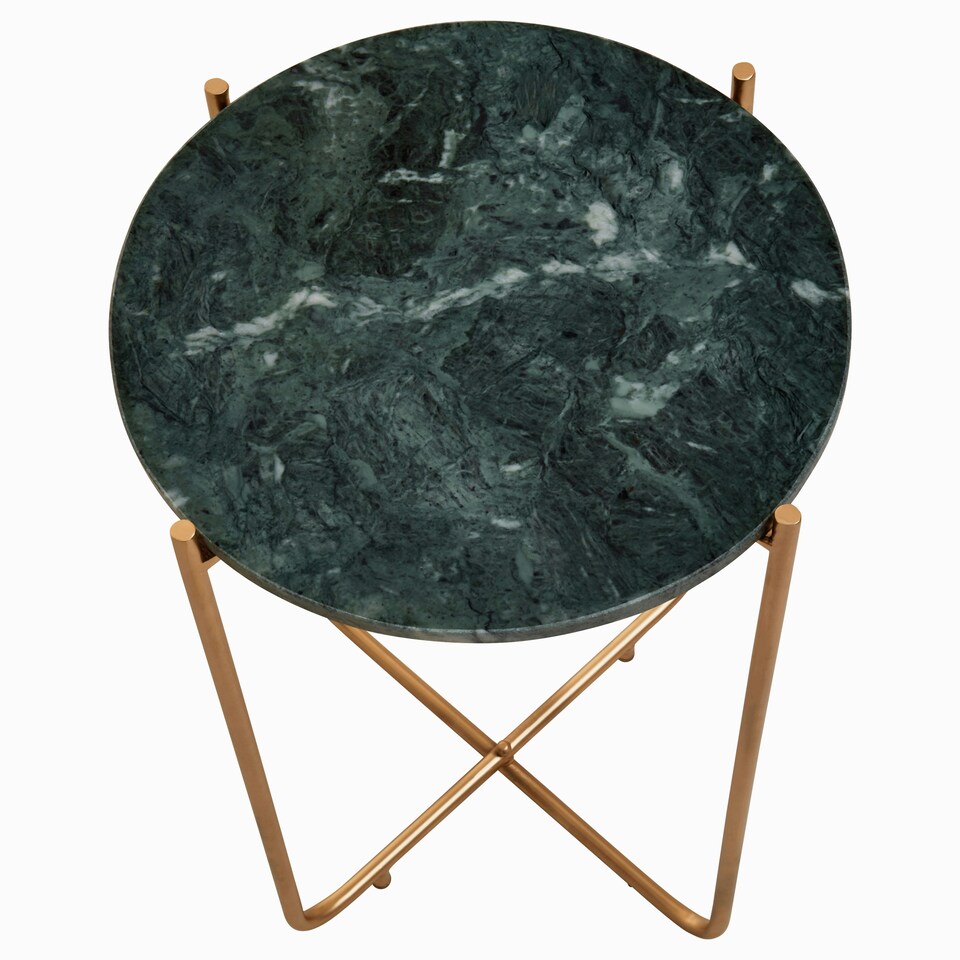 image 1 of Interiors by Premier Marble Top Green Side Table, Open Design Frame Bedside Table, Round End Table for Living Room, Lounge Green