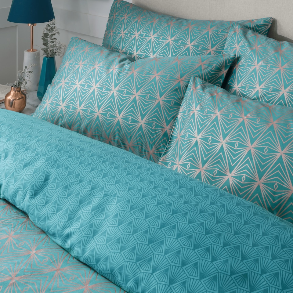 image 1 of Samantha Faiers Home Caspia Reversible Teal Deco Duvet Set - Single