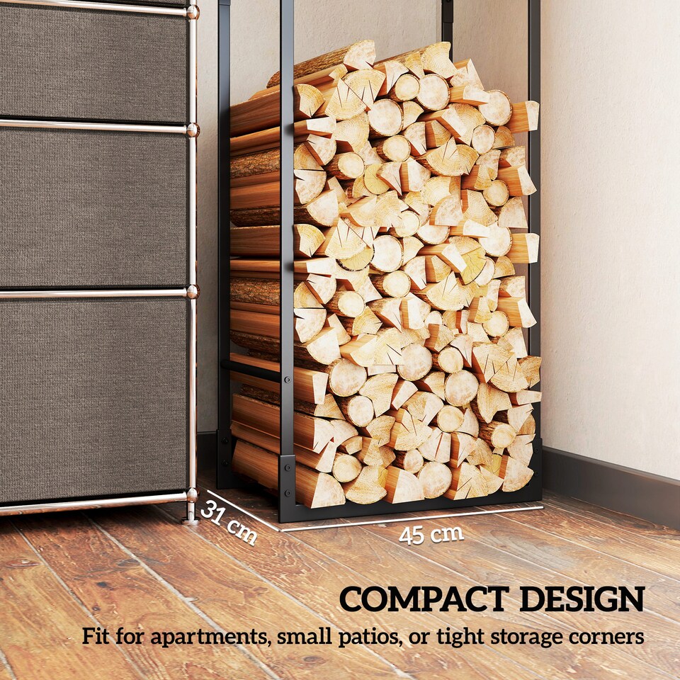 image 1 of Outsunny Metal Firewood Log Holder, Heavy Duty Firewood Rack with Adjustable Shelf, Indoor Outdoor Fireplace Wood Storage Shelf, 45 x 31 x 170 cm, Black